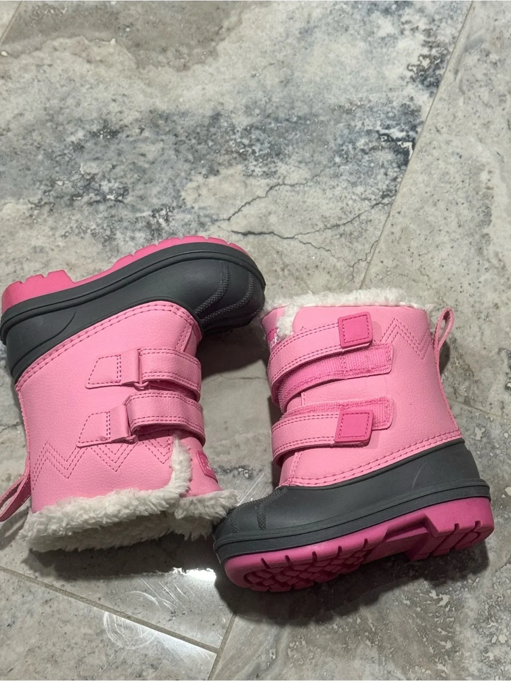 Cat & Jack Pink and Gray Kids Winter Boots with Faux Fur